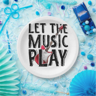 Let The Music Play Electric Guitar Paper Plate