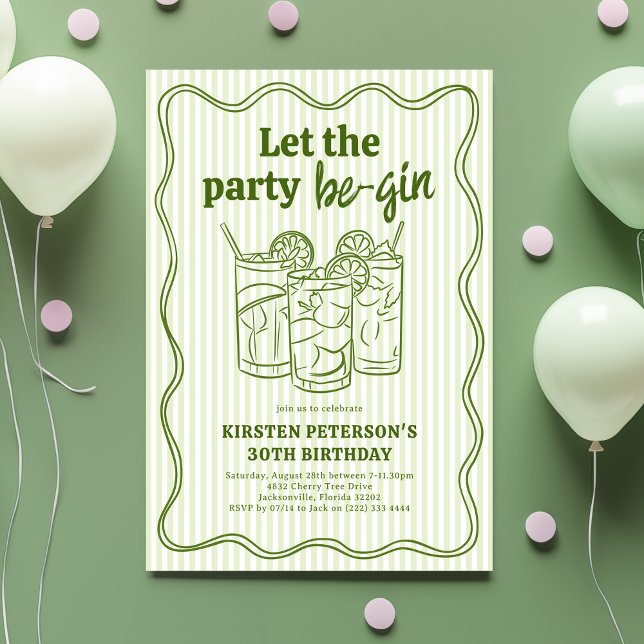 Let The Party Be-Gin Adult Birthday Invitation (Creator Uploaded)