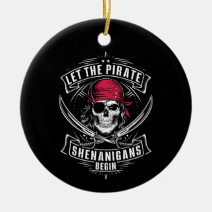 Let The Pirate Shenanigans Begin Halloween Skull Ceramic Tree Decoration