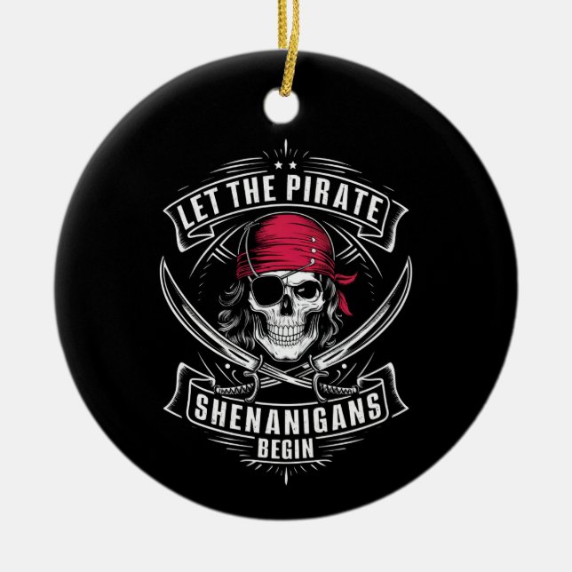 Let The Pirate Shenanigans Begin Halloween Skull Ceramic Tree Decoration (Front)