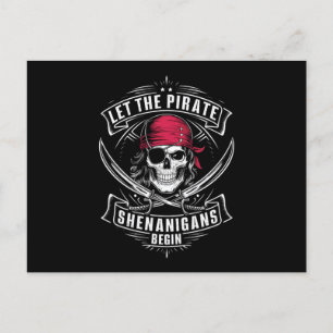 Let The Pirate Shenanigans Begin Halloween Skull Holiday Postcard