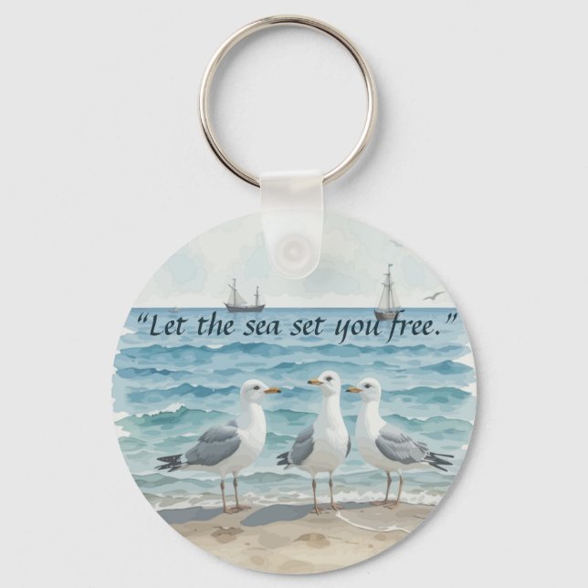 Let the Sea Set You Free – Beach and Seagull Water Key Ring (Front)