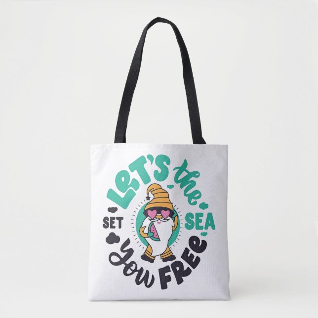 Let the Sea Set You Free Gnome Tee Tote Bag (Front)