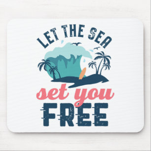 Let The Sea Set You Free Vintage Retro Summer Beac Mouse Mat