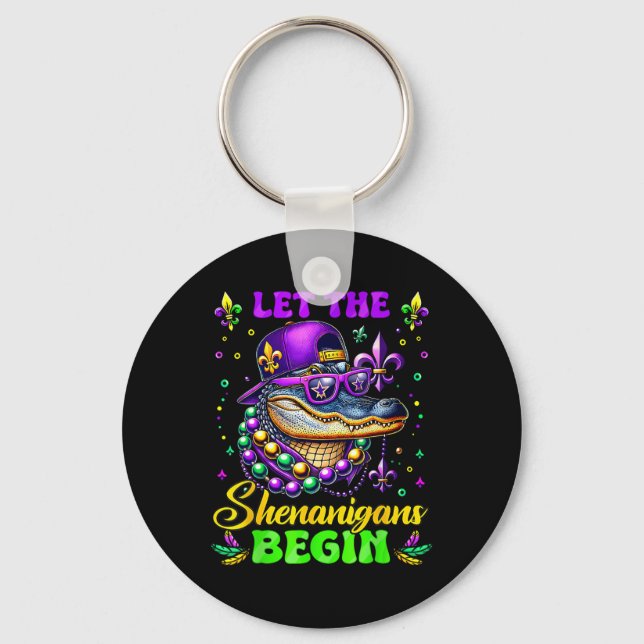 Let The Shenanigans Begin Alligator Mardi Gras Mad Key Ring (Front)