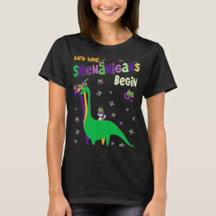 Let The Shenanigans Begin Dinosaur Cat Dino Mardi T-Shirt