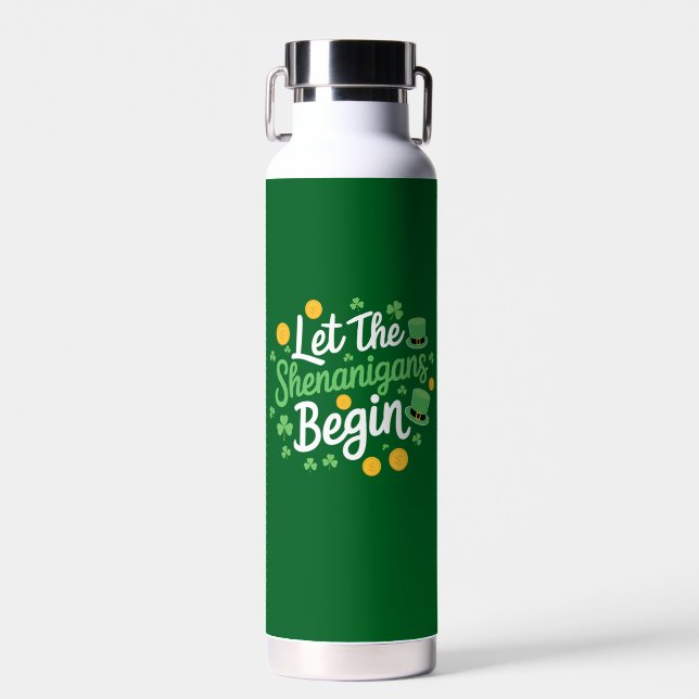 Let The Shenanigans Begin Funny St Patrick's Day Water Bottle (Front)