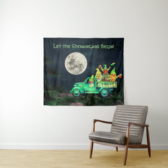 Let the Shenanigans Begin Irish Gnomes Full Moon Tapestry (In Situ (Horizontal))