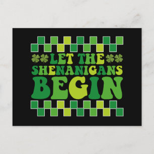 Let The Shenanigans Begin Irish Groovy Retro Postcard