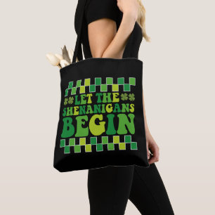 Let The Shenanigans Begin Irish Groovy Retro Tote Bag