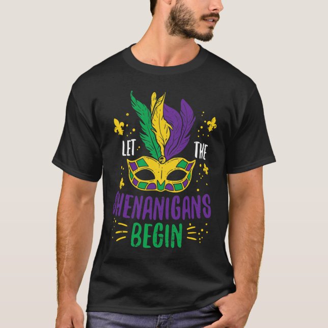 Let The Shenanigans Begin Jester Funny Mardi Gras  T-Shirt (Front)