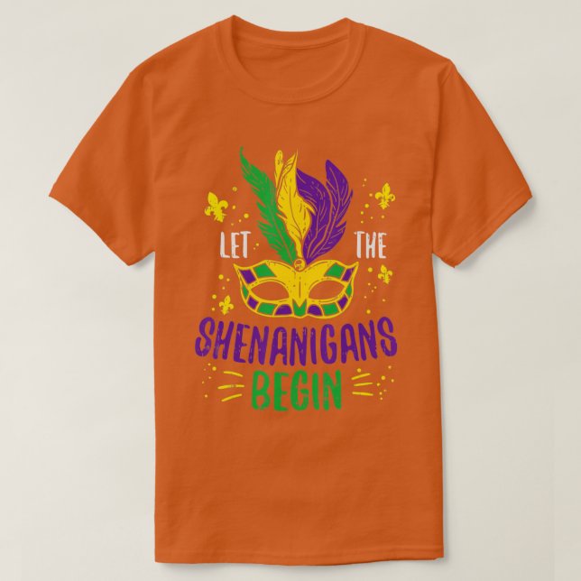 Let The Shenanigans Begin Jester Funny Mardi Gras  T-Shirt (Design Front)