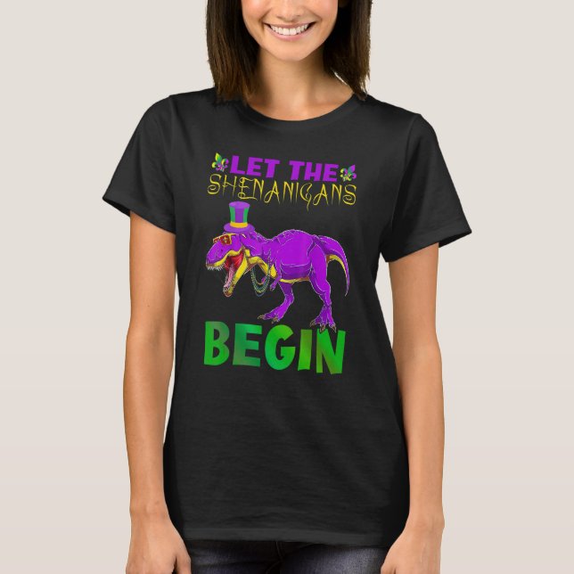 Let The Shenanigans Begin Mardi Gras Dinosaur Kids T-Shirt (Front)