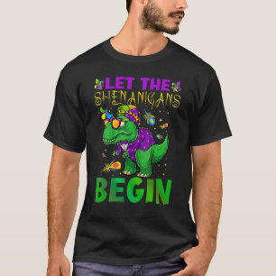 Let The Shenanigans Begin Mardi Gras Dinosaur Kids T-Shirt