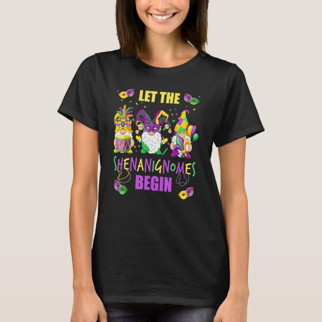 Let The Shenanigans Begin Mardi Gras Gnomes Kids M T-Shirt (Front)