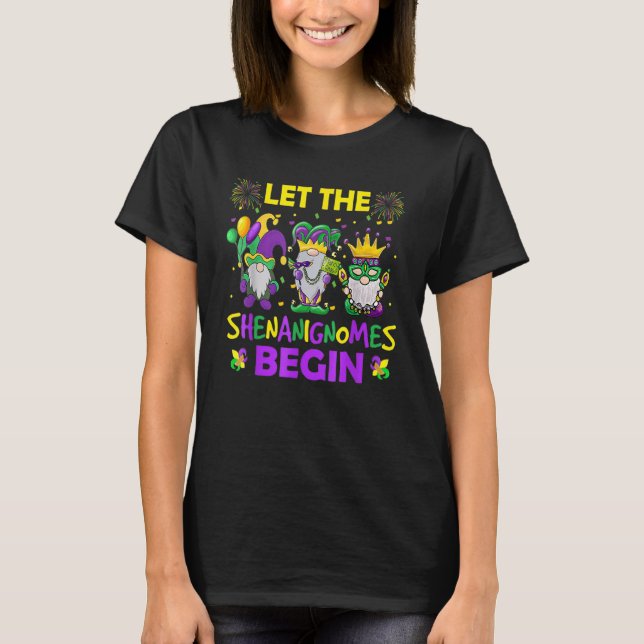 Let The Shenanigans Begin Mardi Gras Gnomes Kids M T-Shirt (Front)
