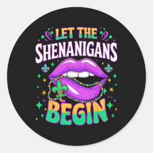Let The Shenanigans Begin Mardi Gras Kiss Lips Classic Round Sticker