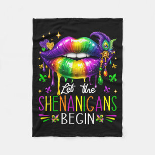 Let The Shenanigans Begin Mardi Gras Lip Kids Men  Fleece Blanket