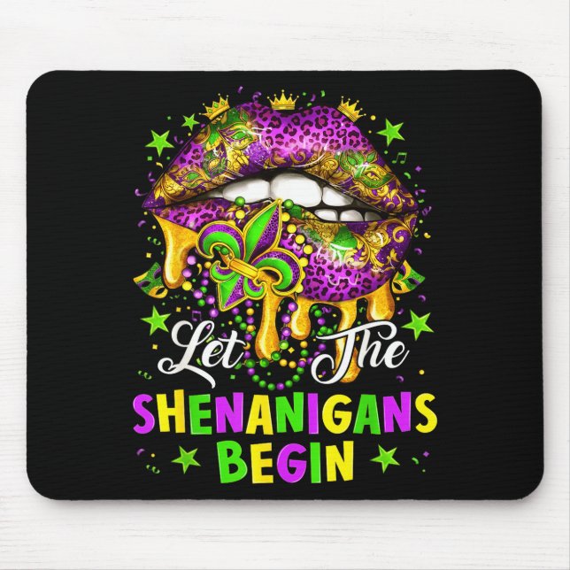 Let The Shenanigans Begin Mardi Gras Lips Girl Wom Mouse Mat (Front)