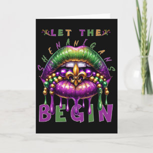 Let The Shenanigans Begin Mardi Gras Lips Kids Men Card