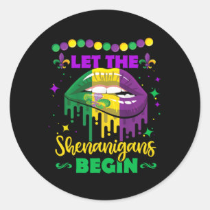 Let The Shenanigans Begin Mardi Gras Lips Kids Men Classic Round Sticker