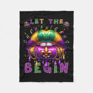 Let The Shenanigans Begin Mardi Gras Lips Kids Men Fleece Blanket