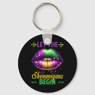 Let The Shenanigans Begin Mardi Gras Lips Kids Men Key Ring
