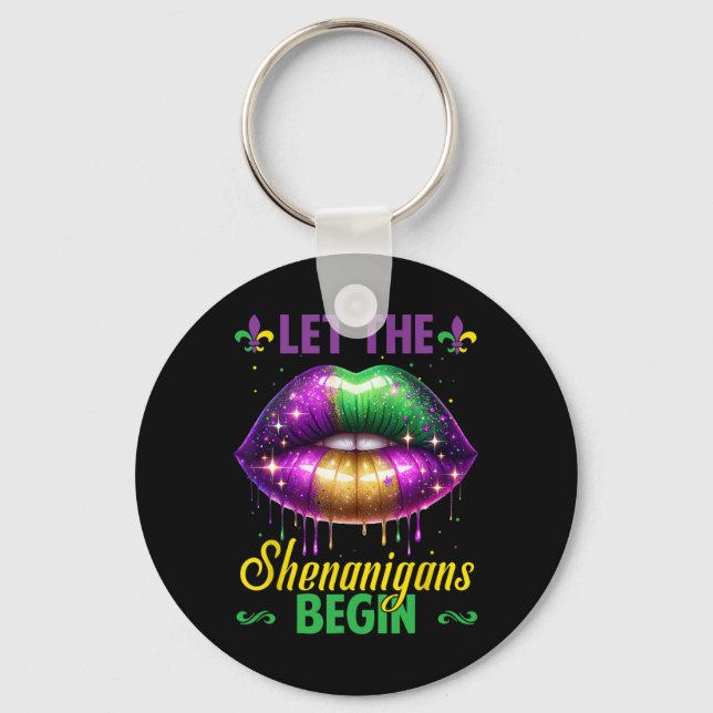 Let The Shenanigans Begin Mardi Gras Lips Kids Men Key Ring (Front)