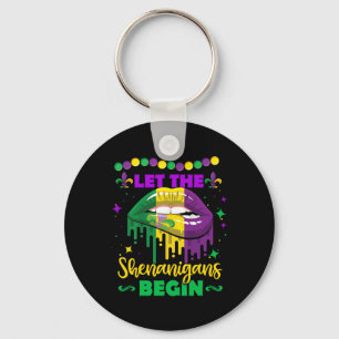 Let The Shenanigans Begin Mardi Gras Lips Kids Men Key Ring