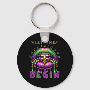 Let The Shenanigans Begin Mardi Gras Lips Kids Men Key Ring