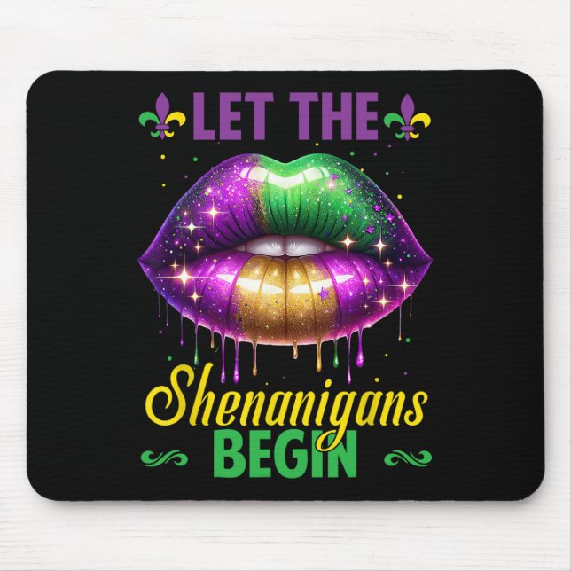 Let The Shenanigans Begin Mardi Gras Lips Kids Men Mouse Mat (Front)
