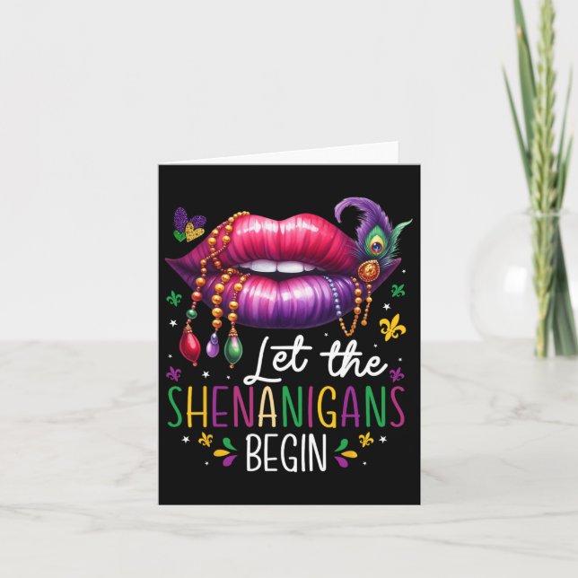 Let The Shenanigans Begin Mardi Gras Lips New Orle Card (Front)