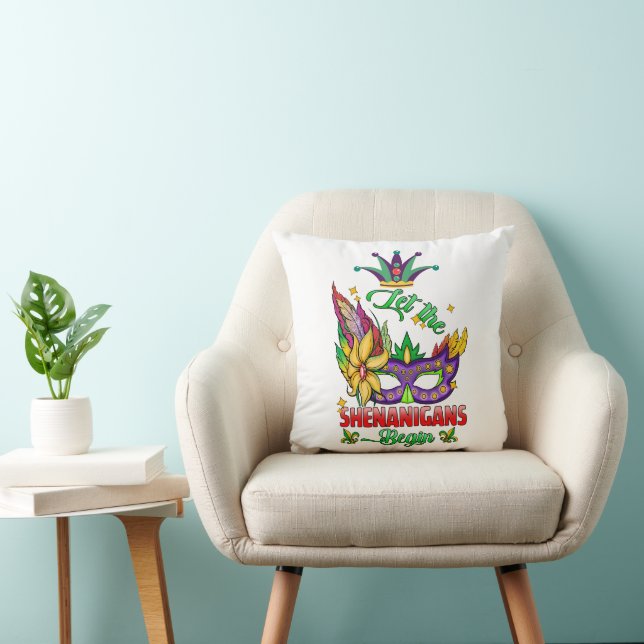 Let The Shenanigans Begin Mardi Gras Throw Pillow (Chair)