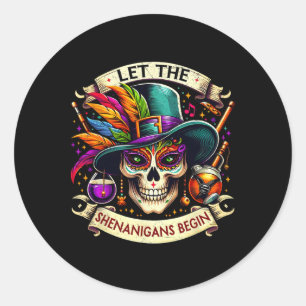 Let The Shenanigans Begin Mardi Gras Vintage Skele Classic Round Sticker