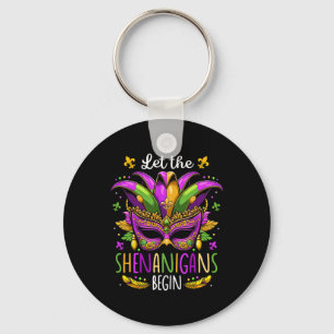 Let The Shenanigans Begin Mask Beads Mardi Gras Me Key Ring