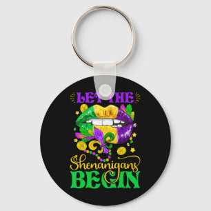 Let The Shenanigans Begin Retro Mardi Gras Lips Gi Key Ring