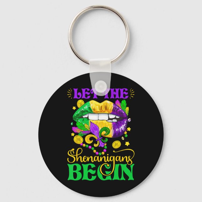 Let The Shenanigans Begin Retro Mardi Gras Lips Gi Key Ring (Front)