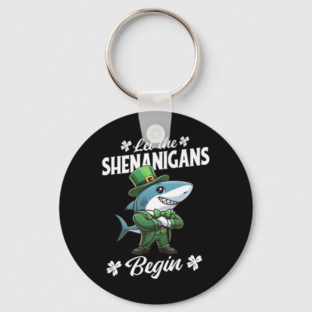 Let The Shenanigans Begin St Patricks Day Shark  Key Ring (Front)