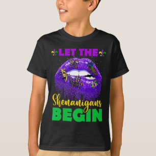 Let The Shenanigans Begin Tee Mardi Gras Lips Para