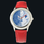 Let the Sun Shine In Red Watch<br><div class="desc">This whimsical watch displays a young girl opening her door to the sun. It can be personalised with a line of text. Great gift for any girl.</div>