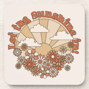 Let the Sunshine In Groovy Daisy Hippie Flowers Coaster