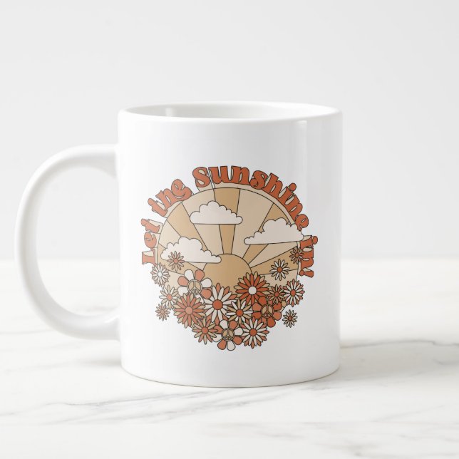 Let the Sunshine In Groovy Daisy Hippie Flowers Large Coffee Mug (Left)