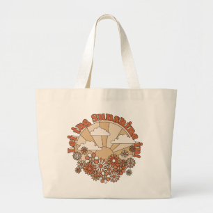 Let the Sunshine In Groovy Daisy Hippie Flowers Large Tote Bag