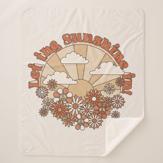 Let the Sunshine In Groovy Daisy Hippie Flowers Sherpa Blanket (Front)