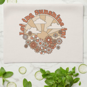 Let the Sunshine In Groovy Daisy Hippie Flowers Tea Towel