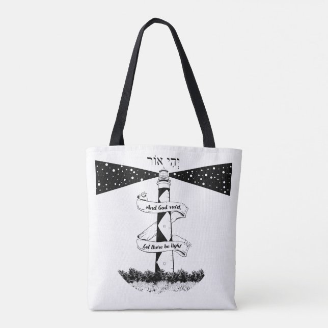 LET THERE BE LIGHT black and white Tote Bag (Back)