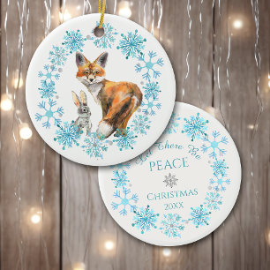 Let There Be Peace Fox and Rabbit Ceramic Tree Decoration
