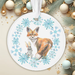 Let There Be Peace Fox and Rabbit Christmas Ornament