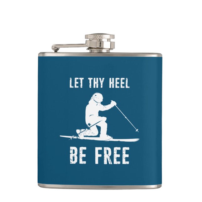Let Thy Heel Be Free Telemark Skiing Hip Flask (Front)
