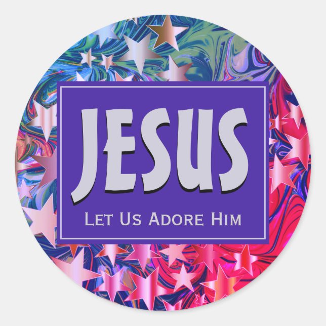 LET US ADORE HIM Jesus Christmas Classic Round Sticker (Front)